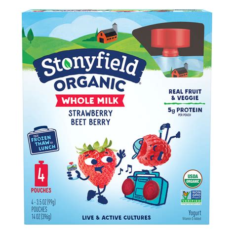 save on stonyfield organic yogurt pouches whole milk strawberry beet berry 4 ct order online