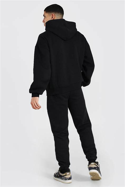 Boohooman Cotton Oversized Man Line Drawing Zip Hooded Tracksuit In