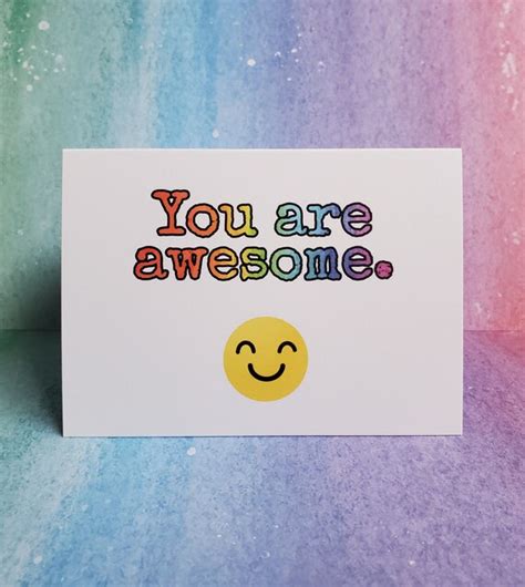 You Are Awesome Card Thank You Card Rainbow Card Cute Etsy