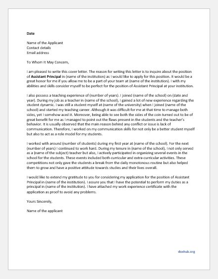 Cover Letter For Assistant Principal Sample Document Hub