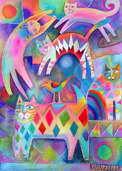 Happy Cats 2 By Karincharlotte On Deviantart Cat Painting Cat Art