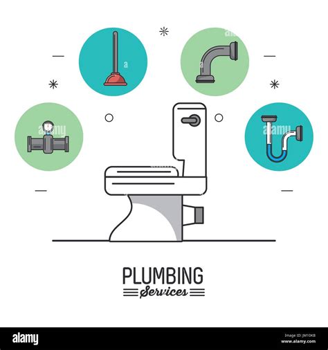White Background Poster Plumbing Services With Toilet In Closeup And