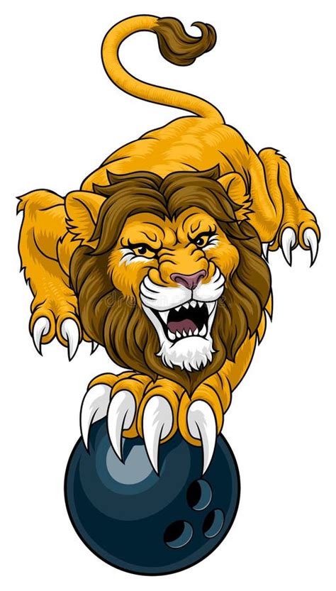 Lion Bowling Ball Animal Sports Team Mascot Stock Vector Illustration