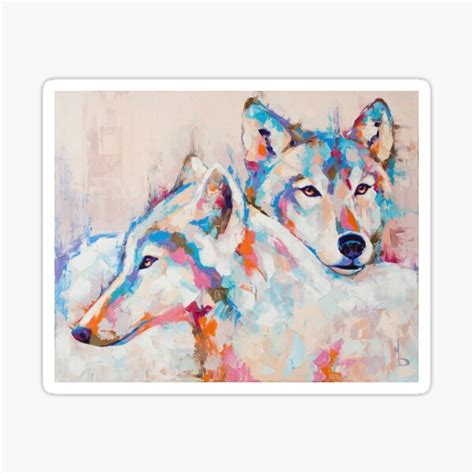 Oil Wolf Portrait Painting In Multicolored Tones Sticker For Sale By