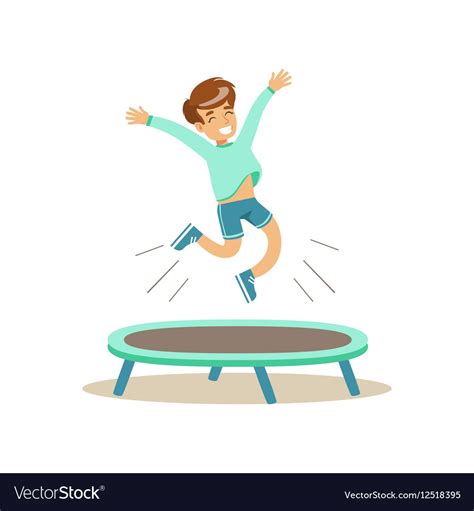 Boy Jumping On Trampoline Kid Practicing Vector Image