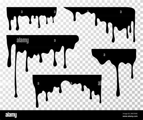 Black Dripping Oil Stain Sauce Or Paint Current Vector Silhouettes