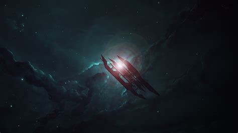 Science Fiction Space Art Battleship Clouds Dark Artwork Stars Hd