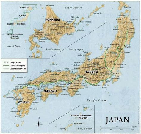 Detallado Mapa En Relieve De Japón Con Principales Carreteras Y