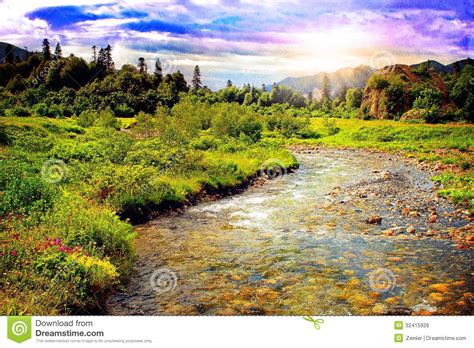 Beautiful Mountain River Landscape Royalty Free Stock