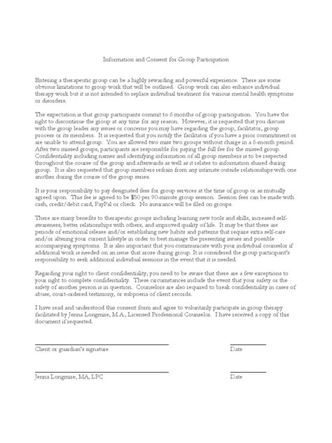 Informed Consent Form Template For Counseling Doctemplates