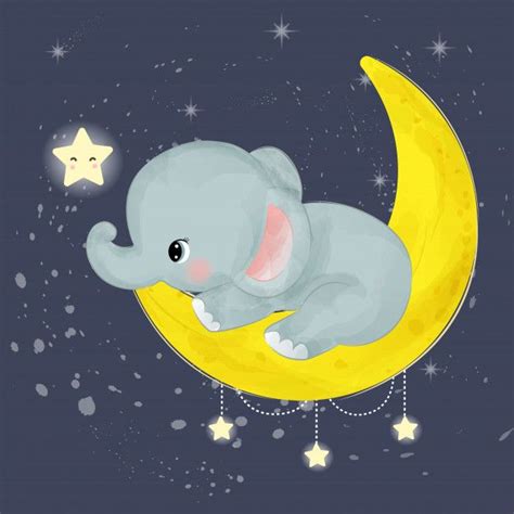 Adorable Bebé Elefante Jugando Con Luna Premium Vector Freepik