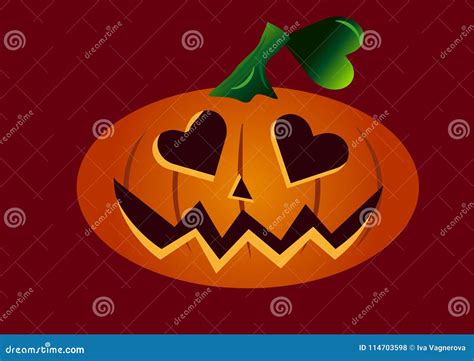 Scary Halloween Pumpkin Face In Love With Heart Shaped Eyes Stock