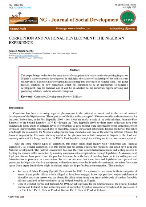 Pdf Corruption And National Development The Nigerian Experience