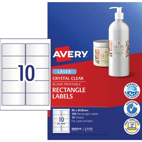 Avery 10up Laser Crystal Clear Rectangle Labels 10 Sheets Officeworks