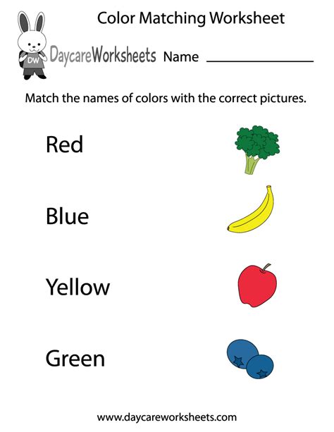 Free Printable Color Matching Worksheet For Preschool