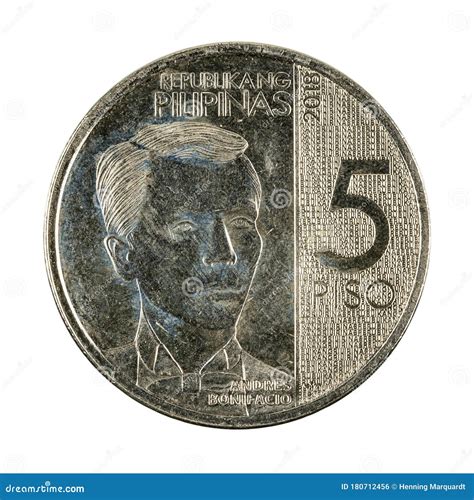 5 Philippine Peso Coin 2018 Reverse Isolated On White Background Stock
