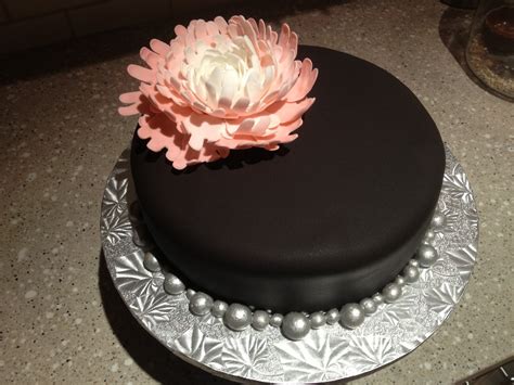 My First Fondant Covered Cake With Peony Flower At Least An Attempt