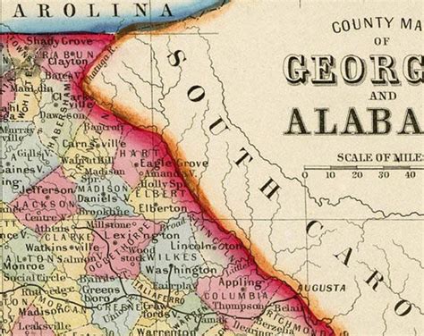 Vintage Map Of Alabama Georgia Map From 1860 Giclee Print Etsy