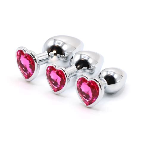 anal butt plug 3pc set s m l plugs adult sex toys diamond jeweled heart rose ebay