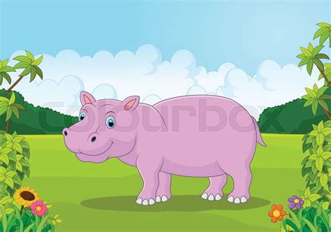 Cute Hippo Cartoon In The Jungle Stock Vector Colourbox