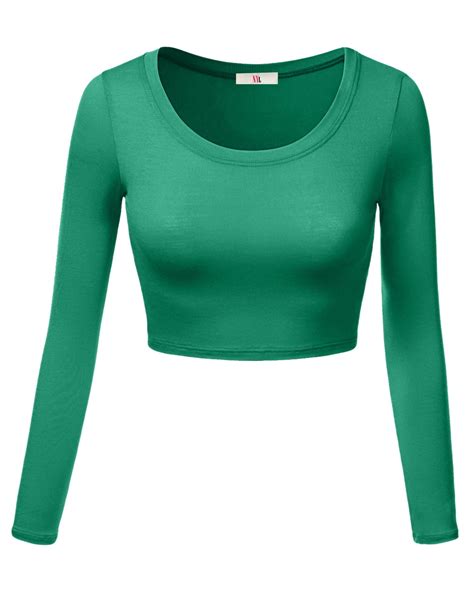 Nyl Womens Crop Top Round Neck Basic Long Sleeve Crop Top Made In Usa Xx Larg
