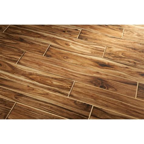 Style Selections Acacia Natural 6 In X 36 In Glazed Porcelain Wood Look