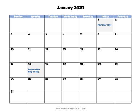 Choose january 2021 calendar template from variety of formats listed below. Printable Calendar January 2021 with Holidays Blank ...