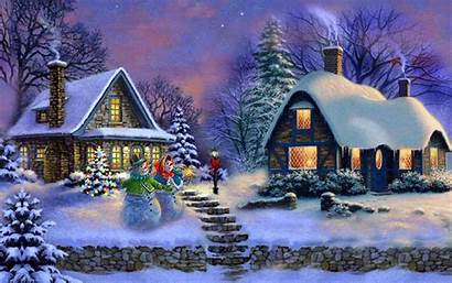 Christmas Snow Winter Painting Desktop Background Scenes