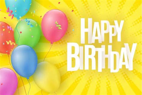 Birthday Yellow Background With Colored Balloon Vector Free Download