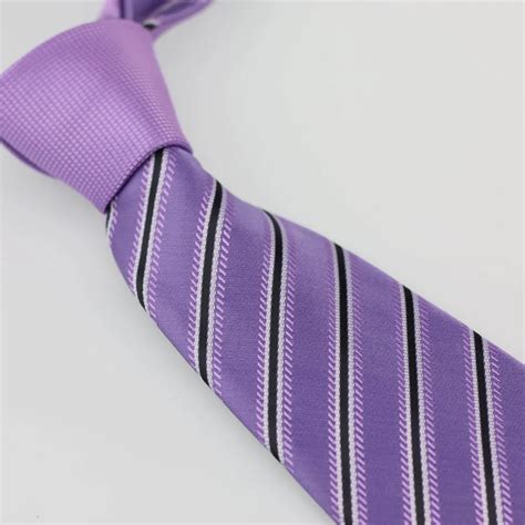 Yibei Coachella Ties Lilac Knot Contrast Purple W Black Stripes Necktie Mens Neck Tie Business