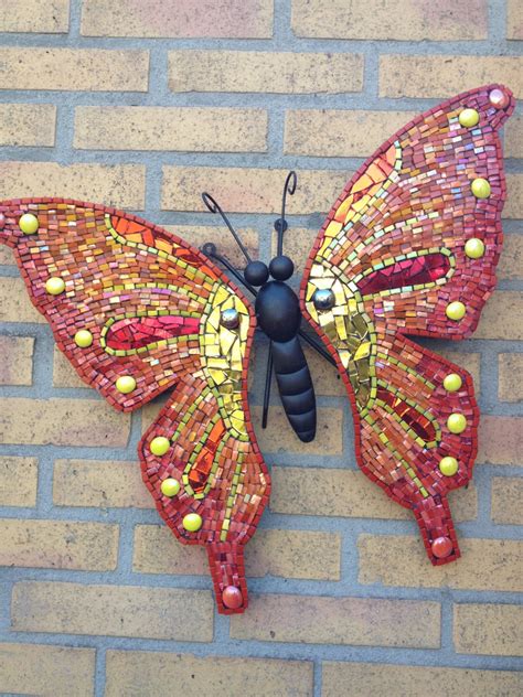 Butterfly Wall Art Glass Mosaic Outdoor Metal Wall Art Red Etsy