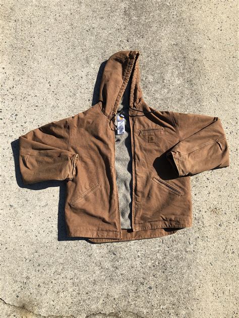 vintage carhartt j141 brown hooded sherpa lined work jacket grailed