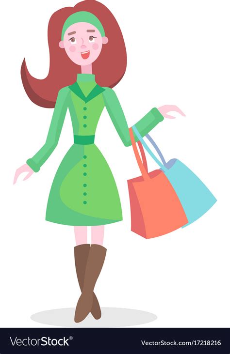 It's easy to download and install. Joyful woman shopping flat cartoon icon Royalty Free Vector
