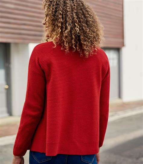 Red Womens Cashmere Merino Ribbed Cardigan Woolovers Au