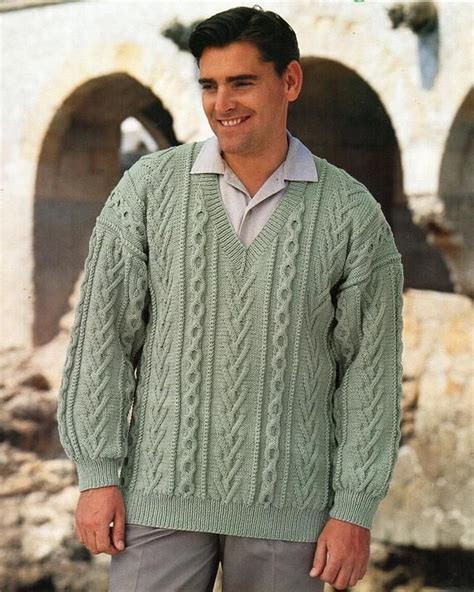 Mens Cable Sweater Knitting Pattern Pdf Dk Mens Cable V Neck Etsy