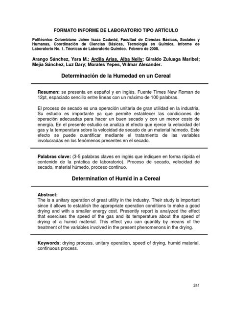 Formato Informe De Laboratorio Tipo Artículo Pdf Laboratorios Science