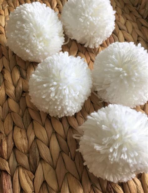 White Pom Poms Extra Large Set Of 5 Etsy