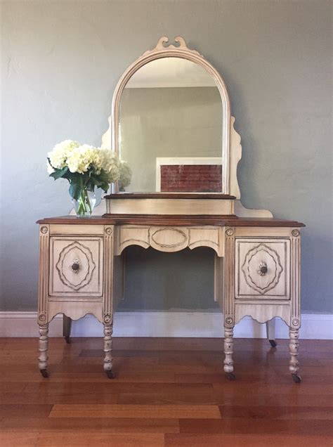 Antique White Make Up Vanity With Mirror Wooden Vanity Vanity Antiques