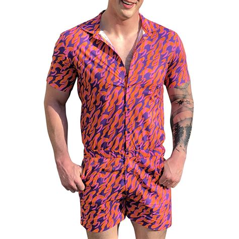 Summer Fashion Mens Print Jumpsuit Casual One Piece Bodysuit Walmart