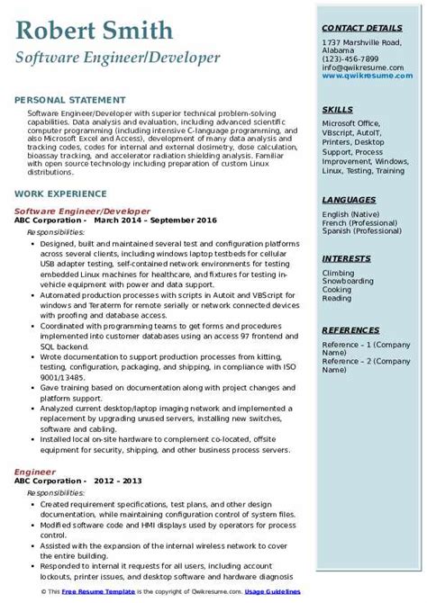 Programmers and designers who work in the computer software market can use this free, printable cv on letter paper to apply for jobs as engineers in the this cv template belongs to these categories: Engineer Resume Samples | QwikResume