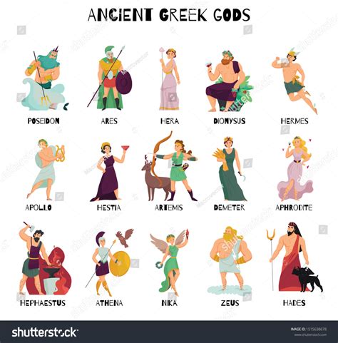 Free Vector Ancient Greek Gods And Goddesses Cartoon Illustration Zeus Poseidon Athena