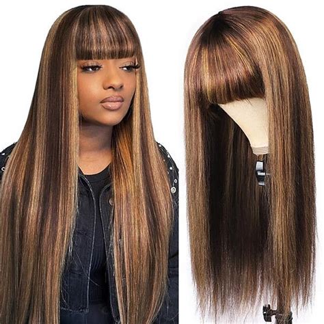 piano color p4 27 machine made wig human hair straight wig pre drawn highlight colored human