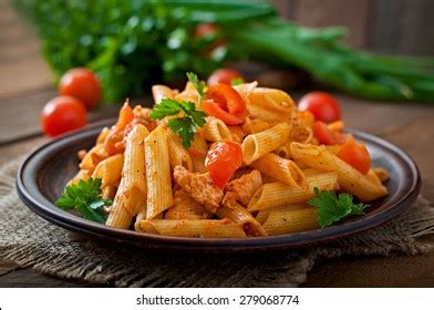 Penne Pasta Tomato Sauce Chicken Tomatoes Stock Photo Edit Now