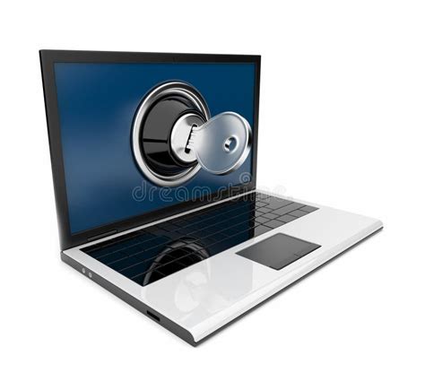Laptop 3d With Lock And Key Computer Security Stock Illustration