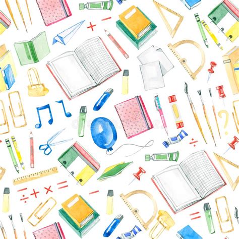 Watercolor Seamless Pattern Back To School And Education Elements