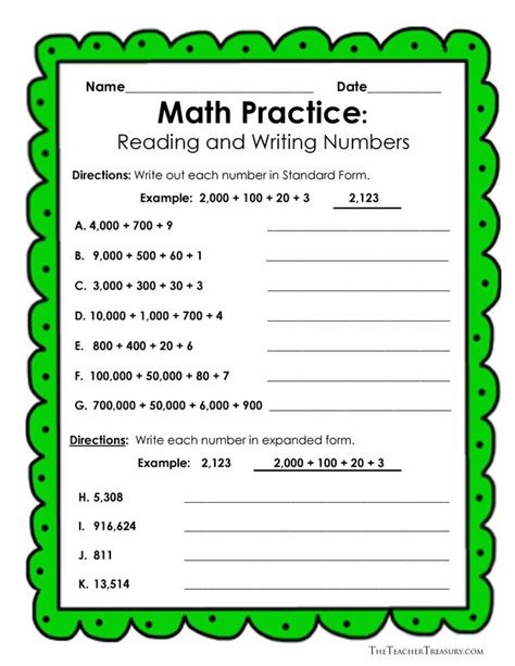 A Green And White Math Practice Sheet With Numbers