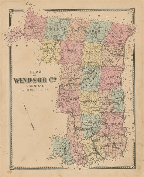 Windsor And West Windsor Windsor County Vermont 1869 Map Etsy