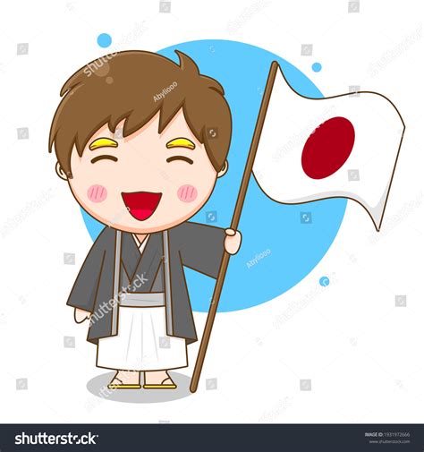 Cute Japanese Boy Yukata Holding Flag Stock Vector Royalty Free