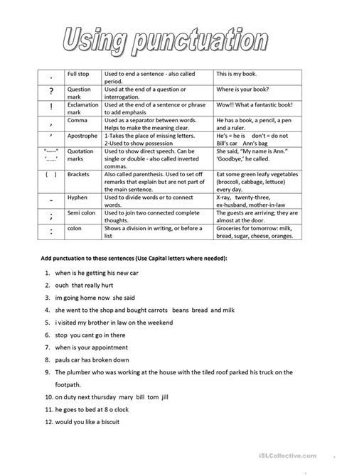 Commas have many different uses. Punctuation worksheet - Free ESL printable worksheets made ...