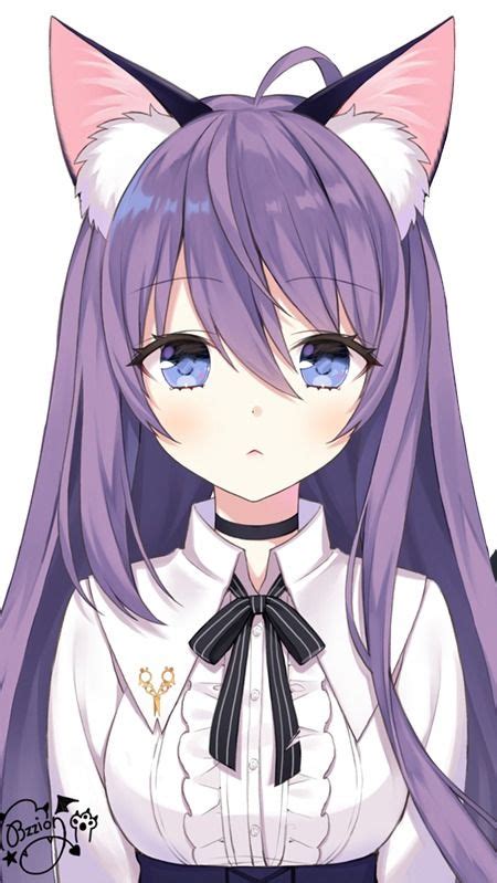 Purple Anime Cat Girl💜 Đang Yêu Mèo Phim Hoạt Hình